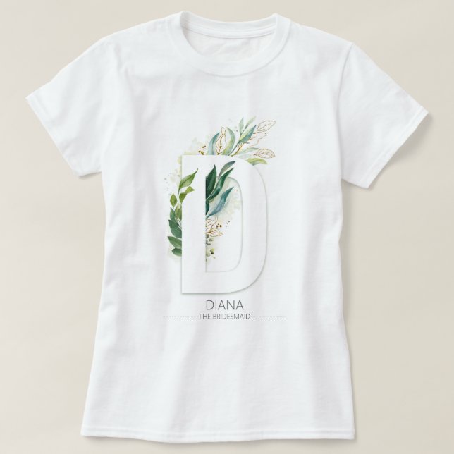 D Monogram Gold Greenery Leaves Elegant T-Shirt (Design Front)