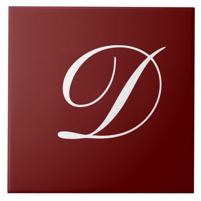D Monogram Initial White on Maroon Tile (Front)