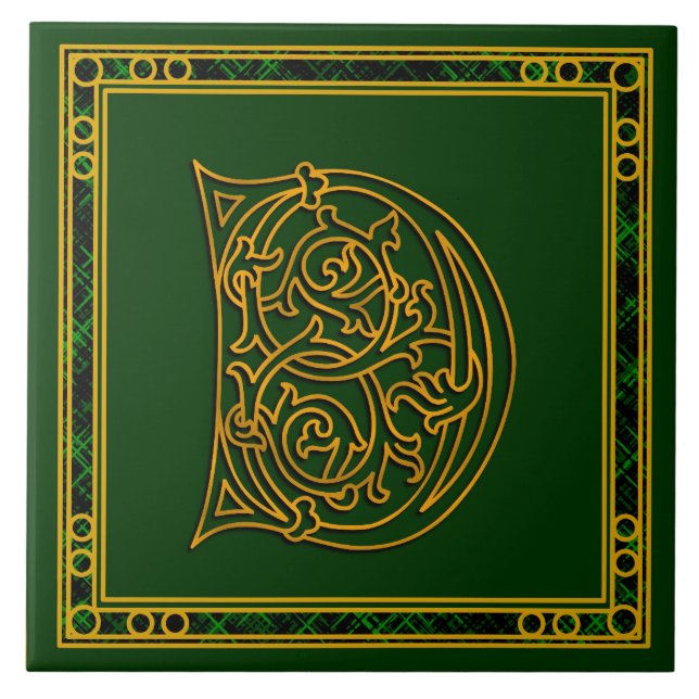 D Monogram "Irish Gold on Green" Ceramic Tiles (Front)