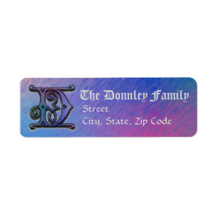 D Monogram "Old World Blue" design Address Labels