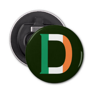 D Monogram overlaid on Irish Flag bocnt Bottle Opener