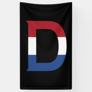D Monogram overlaid on NLD flag on bk bnrcnt Banner