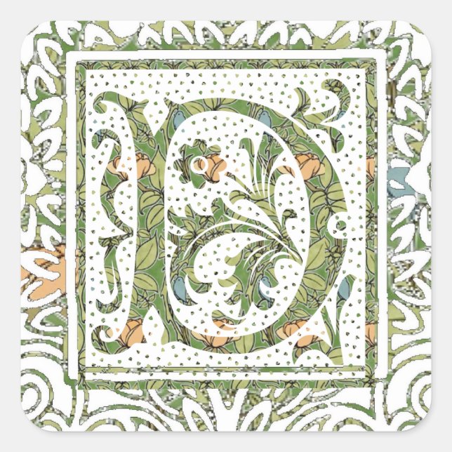 D Ornate Floral Monogram Square Sticker (Front)