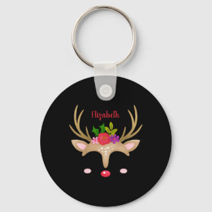 D Reindeer Christmas T Shirt Key Ring