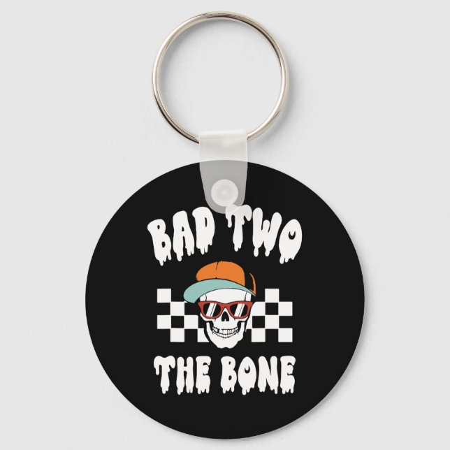 D Two The Bone Funny 2nd Birthday Halloween Skelet Key Ring (Front)
