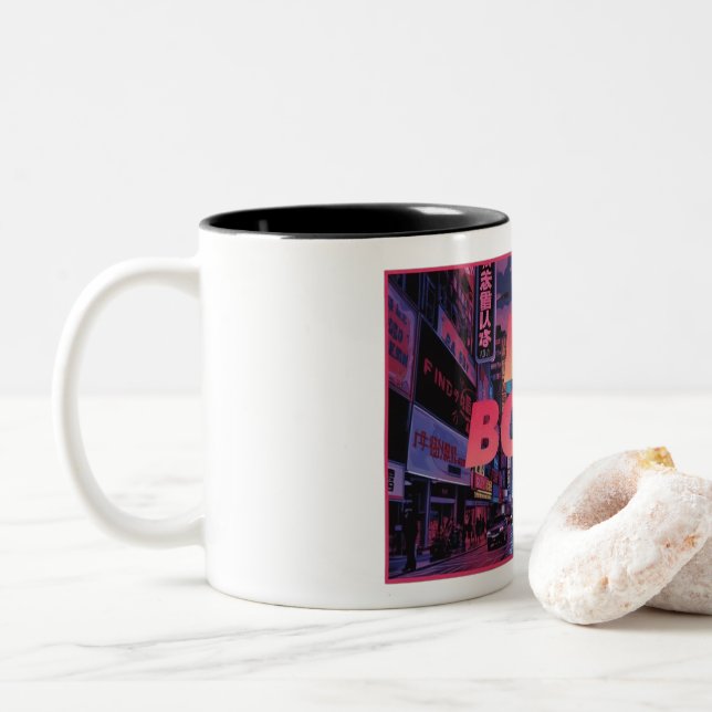 DA BOMB Vaporwave Mug – Retro Neon Aesthetic Cup (With Donut)