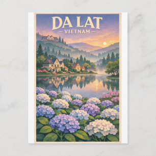 Da Lat city, Vietnam, in a classic retro Postcard