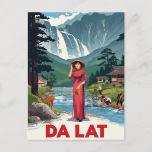 Da Lat Waterfall & Ao Dai Postcard