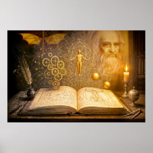 Da Vinci inventions from ancient sketchbook Poster