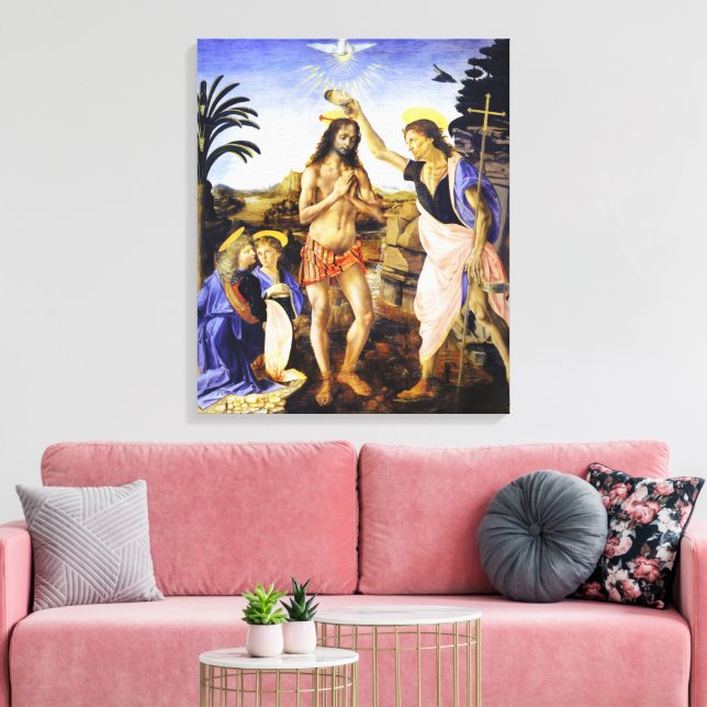 Da Vinci The Baptism of Christ Fine Art Classic Canvas Print (Insitu(LivingRoom))