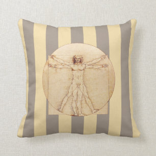 Da Vinci Vitruvian Man Stripes Cushion