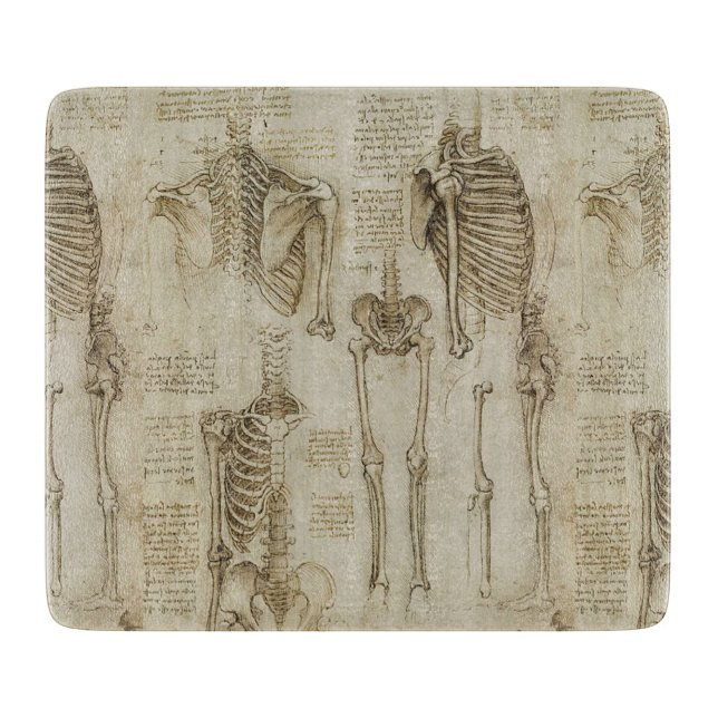 Da Vinci's Human Skeleton Anatomy Sketches Cutting Board (Front)