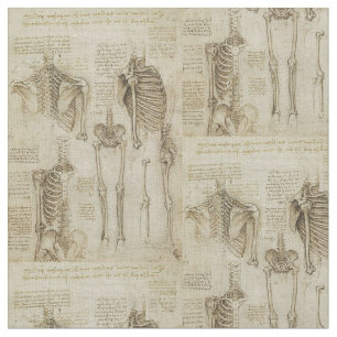 Da Vinci's Human Skeleton Anatomy Sketches Fabric