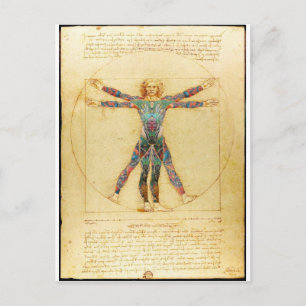 Da Vinci's Vitruvian man with tattoos Postcard