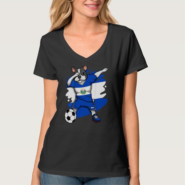 Dab French Bulldog El Salvador Soccer Fans Jersey  T-Shirt (Front)