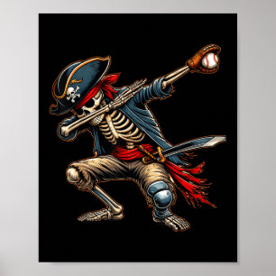 Dab Skeleton Dabbing Skeleton Pirate Baseball Poster