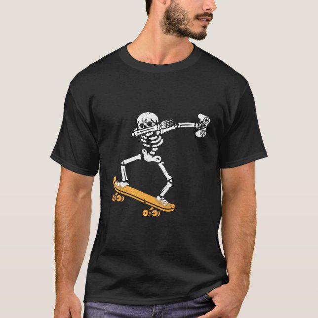Dab Skeleton Skateboard Gamer Costume Funny Hallow T-Shirt (Front)