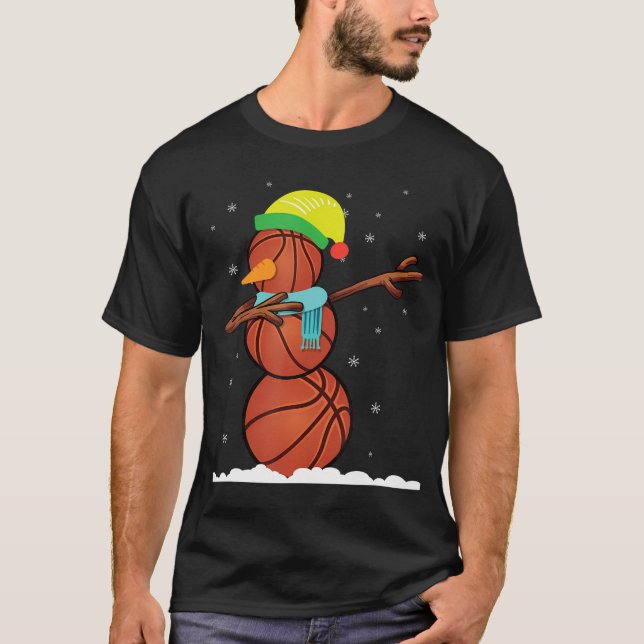 Dab Snowman Made Of Basketball Balls Christmas Gif T-Shirt (Front)