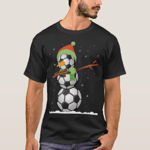 Dab Snowman Made Of Soccer Balls Funny Christmas T-Shirt