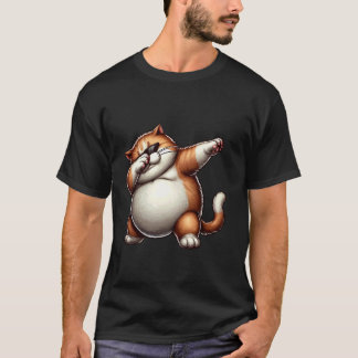 Dabbiing Fat Cat Art Design, Whimsical Fat Kitten  T-Shirt