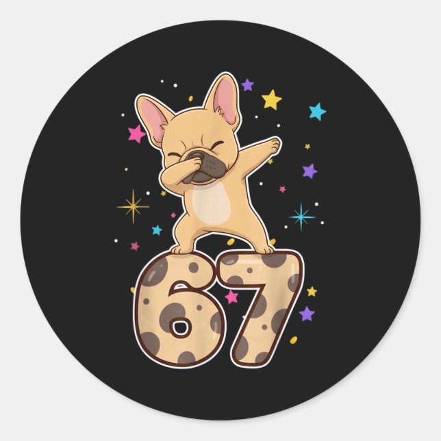 Dabbing 67 French Bulldog 67 Dog Funny Six Seven M Classic Round Sticker (Front)