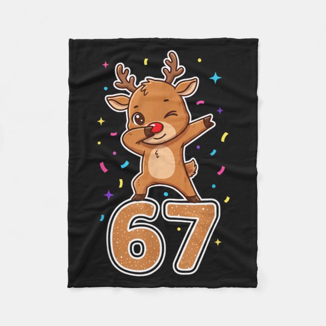 Dabbing 67 Reindeer 67 Funny Six Seven Meme Gen Z  Fleece Blanket (Front)
