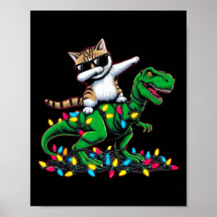 Dabbing Aegean Cat On Xmas Lights Dinosaur T Rex B Poster