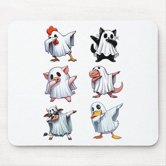 Dabbing Animals Farm Halloween Ghost Costume Funny Mouse Pad (Front)