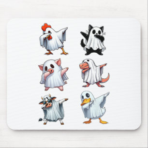 Dabbing Animals Farm Halloween Ghost Costume Funny Mouse Pad