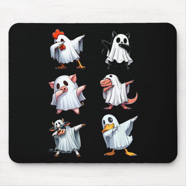 Dabbing Animals Farm Halloween Ghost Costume Funny Mouse Pad (Front)