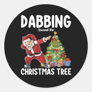 Dabbing Around the Christmas Tree Santa Holiday Classic Round Sticker