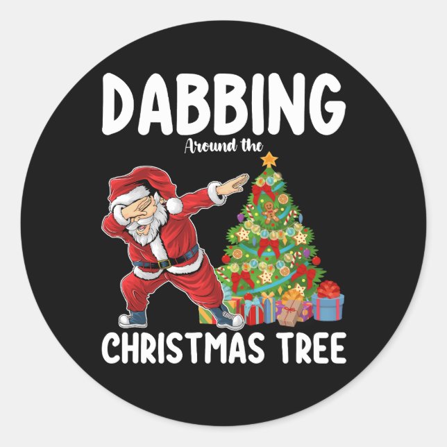 Dabbing Around the Christmas Tree Santa Holiday Classic Round Sticker (Front)