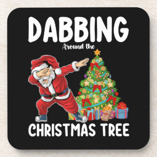 Dabbing Around the Christmas Tree Santa Holiday Coaster