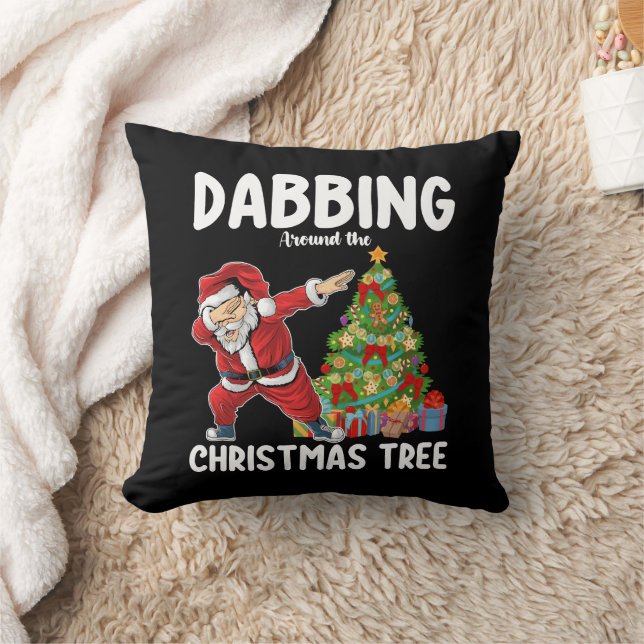 Dabbing Around the Christmas Tree Santa Holiday Cushion (Blanket)