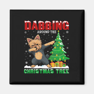 Dabbing Around The Christmas Tree Yorkie Dog Xmas  Magnet