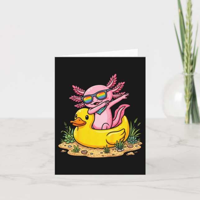 Dabbing Axolotl Rubber Duck Funny Summer Vacation Card (Front)