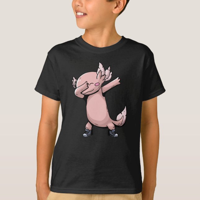 Dabbing Axolotl Salamander as kids, boys and girls T-Shirt (Front)