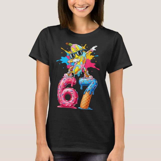 Dabbing Banana 67 Ice Cream Drip Funny Six Seven M T-Shirt (Front)