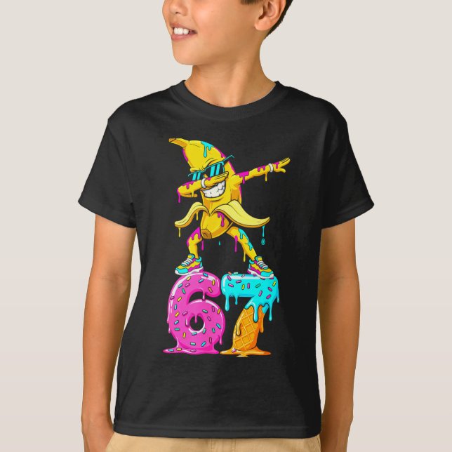 Dabbing Banana 67 Ice Cream Drip Funny Six Seven M T-Shirt (Front)