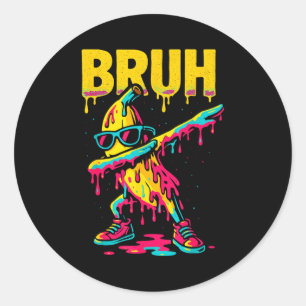 Dabbing Banana Bruh Drip Ice Cream Banana Youth Bo Classic Round Sticker