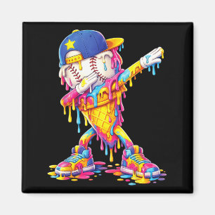 Dabbing Baseball Ice Cream Drip Funny Baseball Magnet