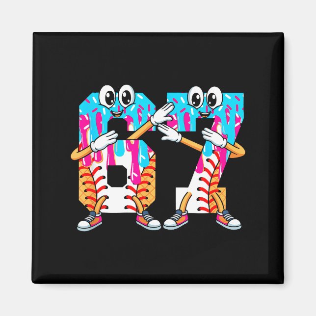 Dabbing Baseball Ice Cream Drip Number 67 Birthday Magnet (Front)