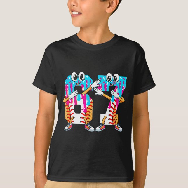 Dabbing Baseball Ice Cream Drip Number 67 Birthday T-Shirt (Front)