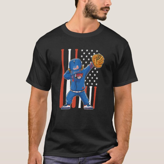 Dabbing Baseball Player 4th Of July USA American F T-Shirt (Front)