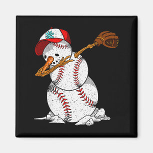 Dabbing Baseball Snowman Snow Christmas Xmas Holid Magnet