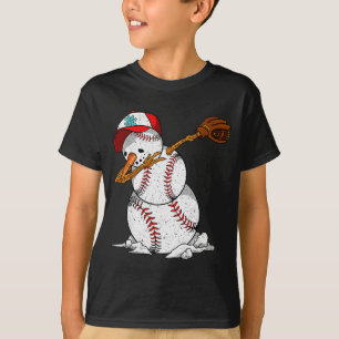 Dabbing Baseball Snowman Snow Christmas Xmas Holid T-Shirt