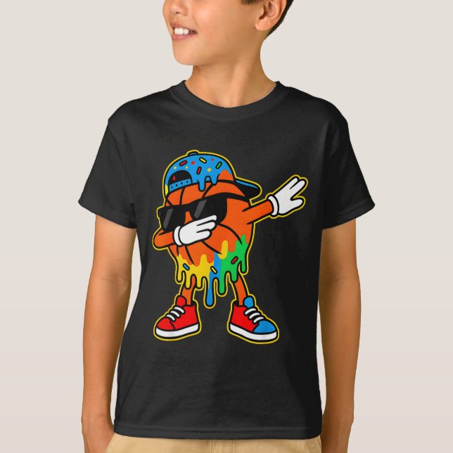 Dabbing Basketball Ice Cream Drip Boys Basketball  T-Shirt (Front)