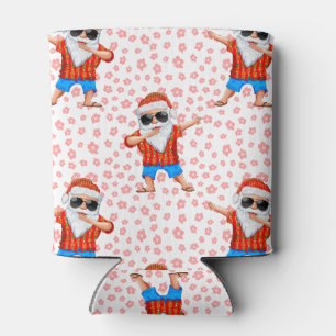 Dabbing Beach Santa Claus in a Aloha Shirt With Re Can Cooler