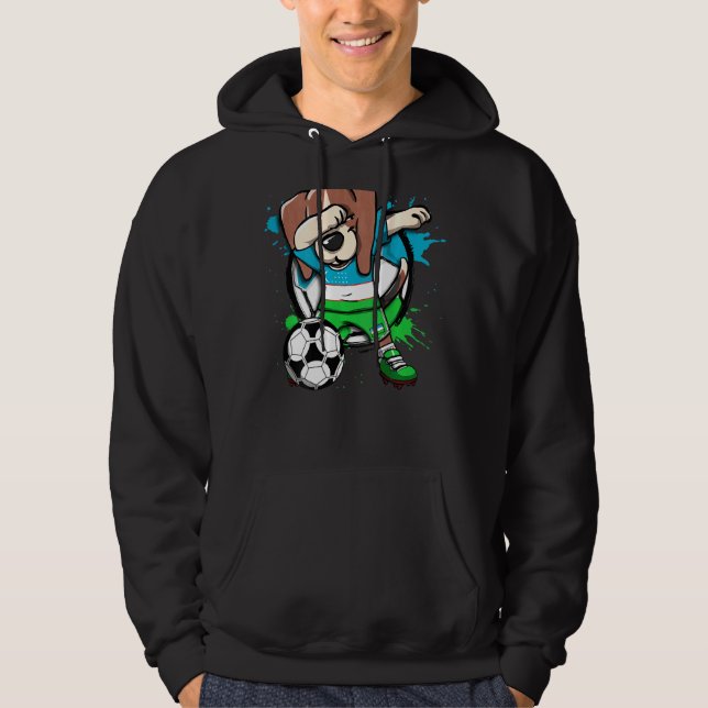 Dabbing Beagle Dog Uzbekistan Soccer Fans Jersey F Hoodie (Front)