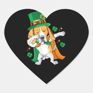 Dabbing Beagle Leprechaun St Patricks Day Gift Heart Sticker